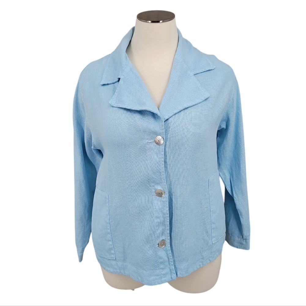 Cut Loose Light Blue Linen Women's Jacket Shacket Blazer Button Down Women's L